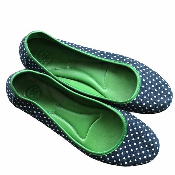 JOHNSTON & MURPHY Polka Dot Ballet Flat Shoes Polka Dots Blue White 9.5 - Picture 1 of 6